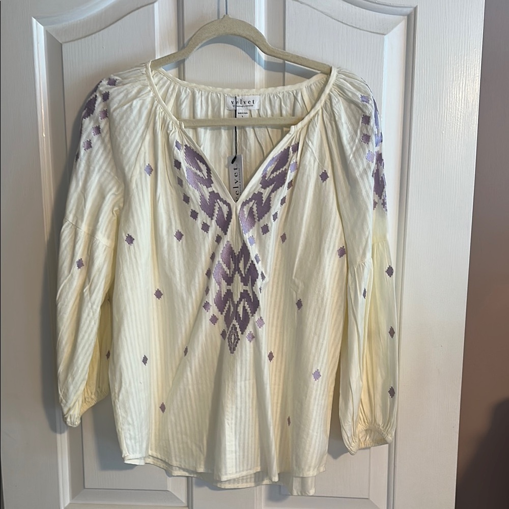 Velvet by Graham & Spencer Cream Puff Sleeve Blouse - New With Tags